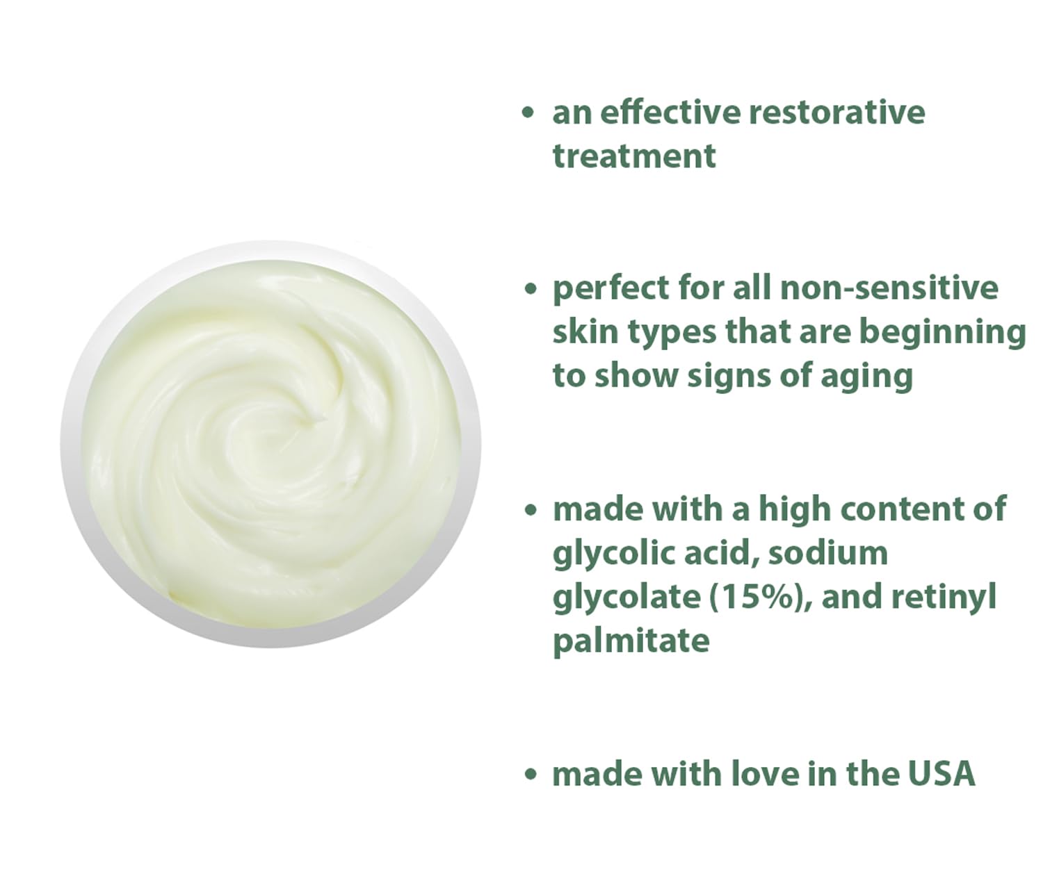 Raya Glycolic Cream X-50 texture swirl demonstrates creamy exfoliant for nightly use