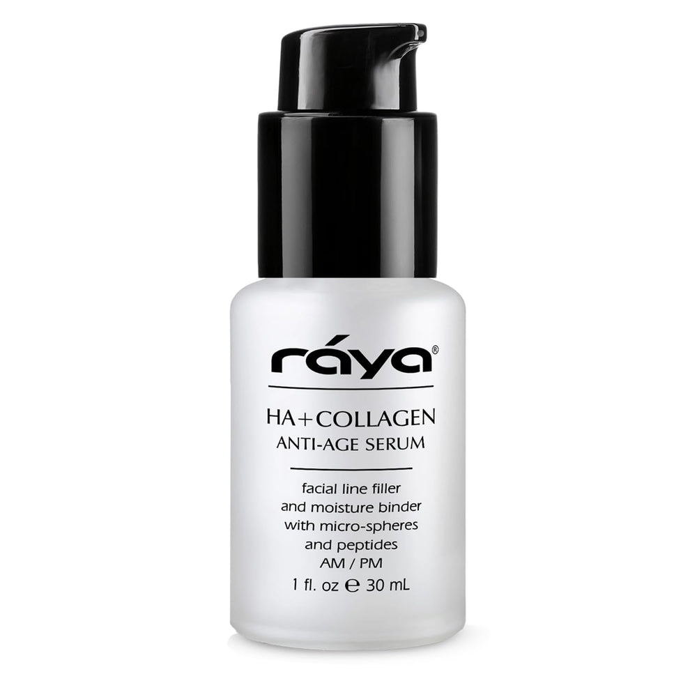 Raya HA + Collagen Serum bottle with pump for easy daily use and smoothing