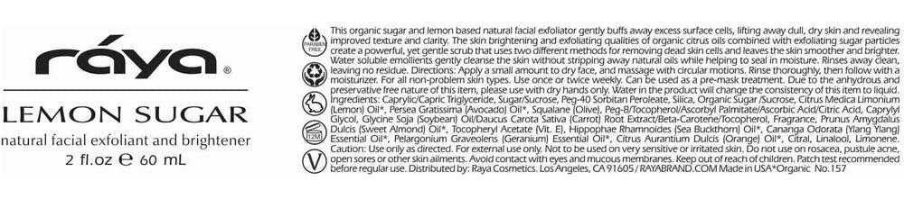 Raya Lemon Sugar Facial Scrub cruelty-free label on packaging.