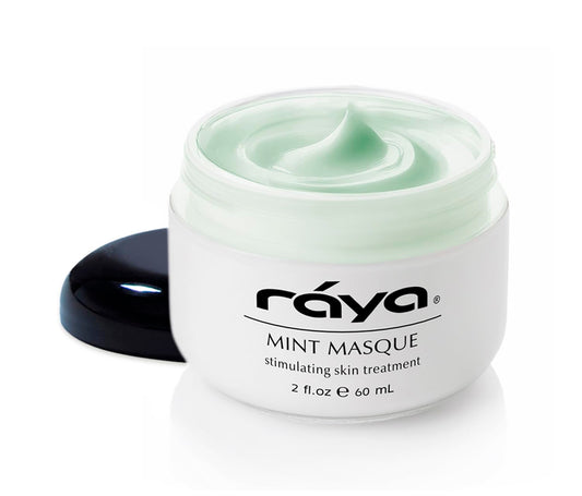 Raya Mint Masque jar front with cooling formula for refreshed skin