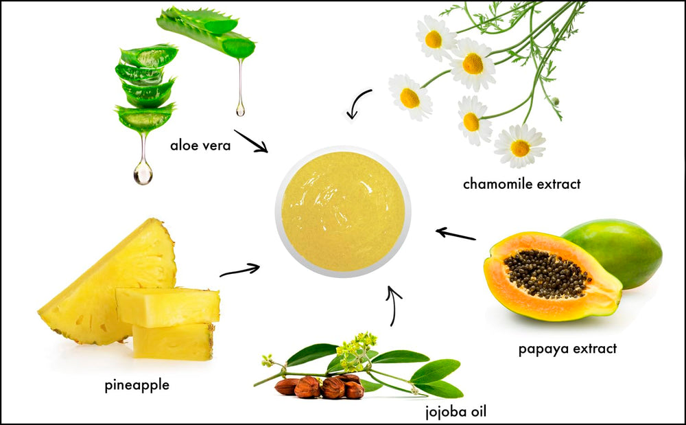 Close-up texture of Raya Pineapple Enzyme Scrub demonstrating gentle exfoliation