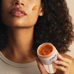 Raya Pumpkin Enzyme Facial Puree skin texture closeup showing smoother, refined texture.