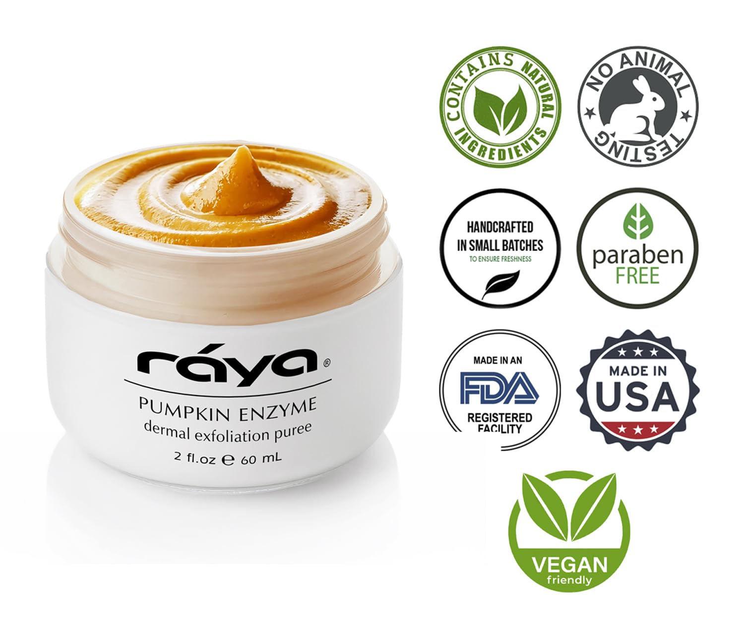Raya Pumpkin Enzyme Facial Puree USA made label signaling quality skincare.