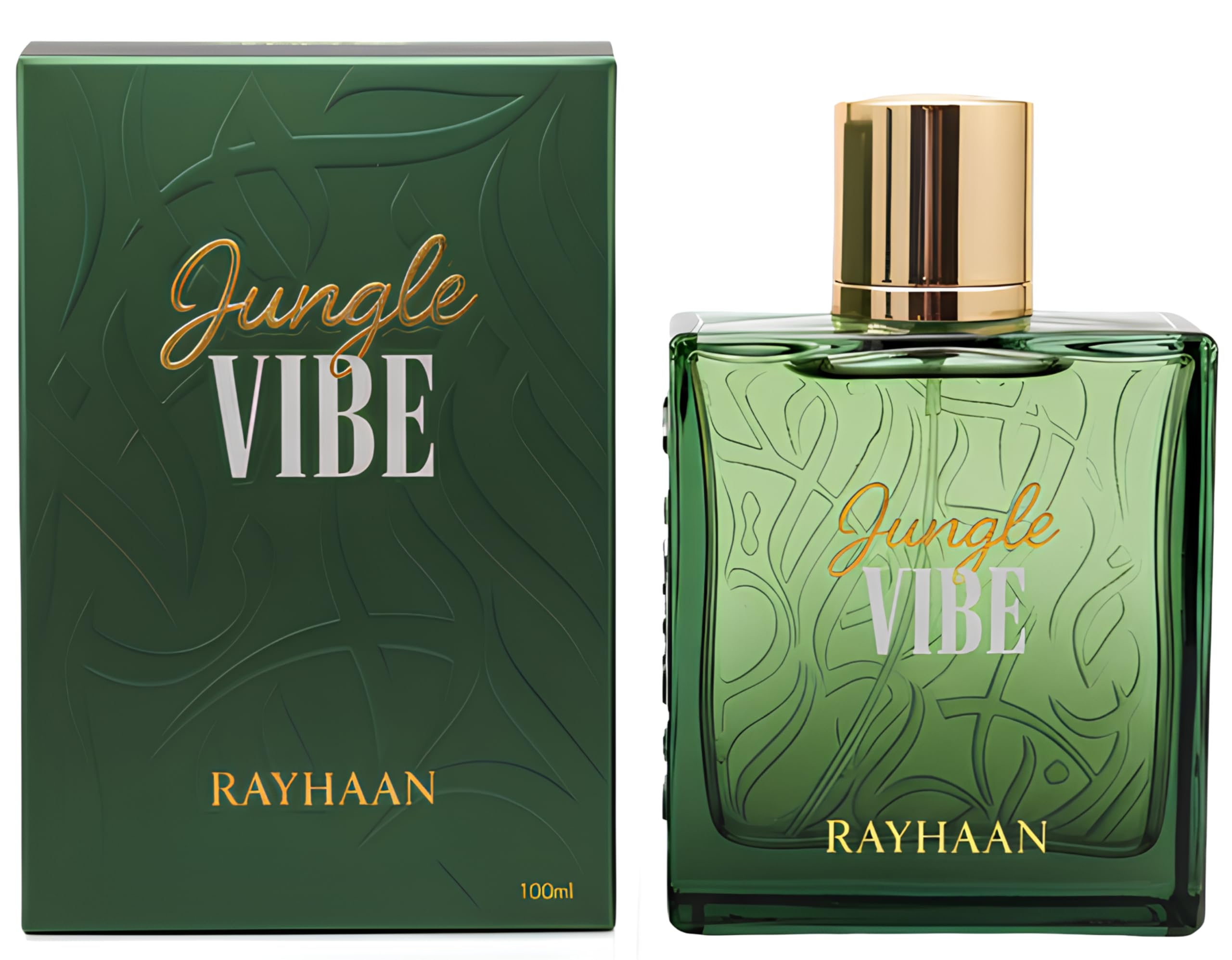 Rayhaan Jungle Vibe with embossed jungle design suggests long-lasting scent for any occasion