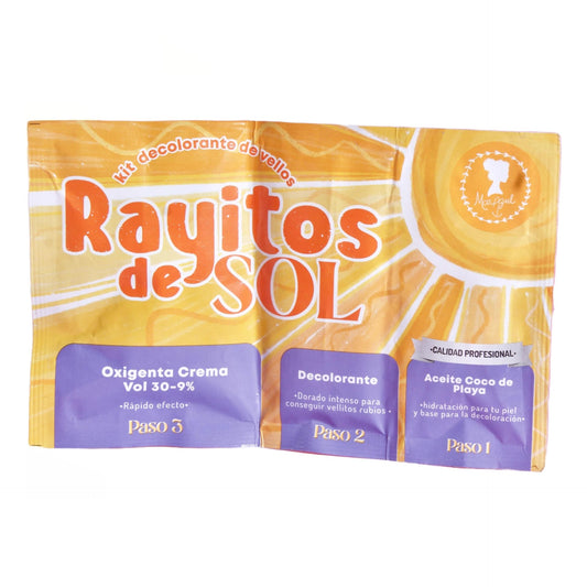 Rayitos de Sol body hair bleach kit packaging shows complete set for home use