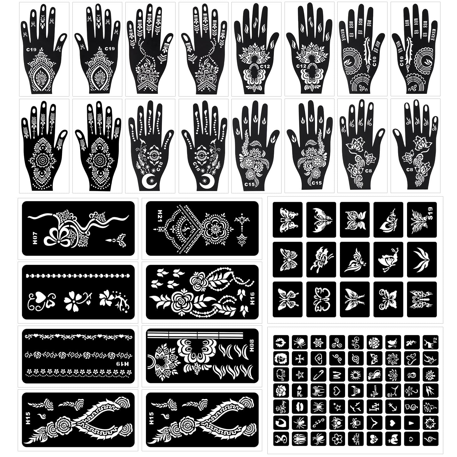 RAZET tattoo stencils collection with flowers and butterflies for body art
