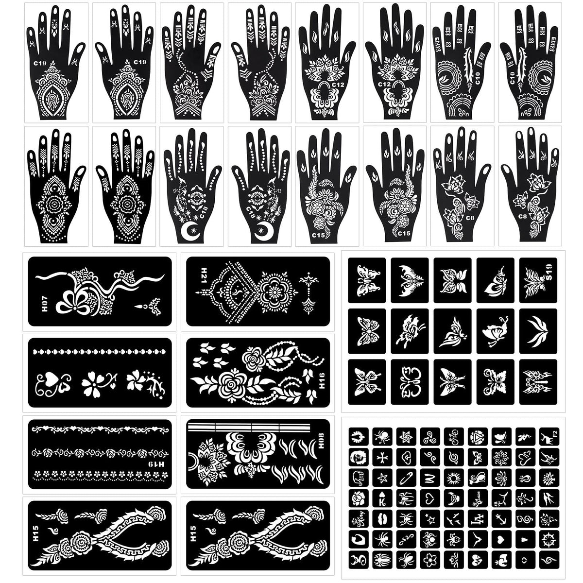 RAZET tattoo stencils collection with flowers and butterflies for body art