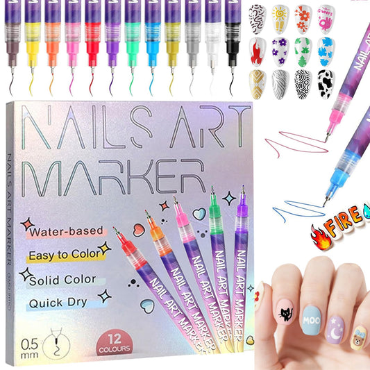 RBQSIPRX 12-colors nail art pens set for vibrant DIY manicures and precise lines