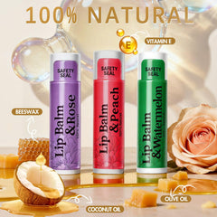 RBUGR peach flavor lip balm nourishes dry lips all day.