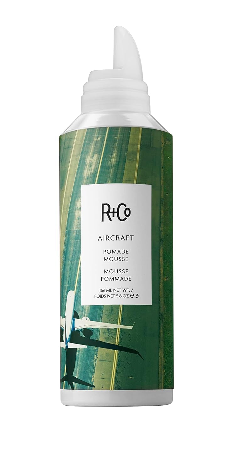 R+CO Aircraft Pomade Mousse bottle with lightweight texture for waves