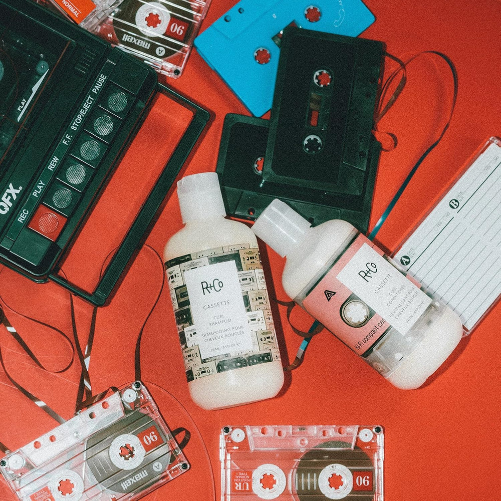R+Co Cassette Curl Conditioner bottle designed for detangling and frizz control during styling.