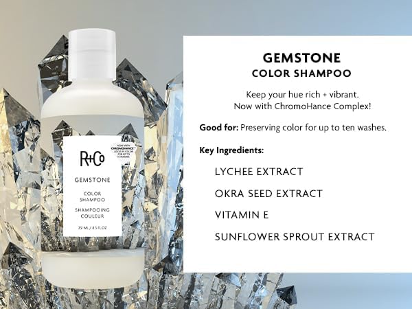 R+Co Gemstone Color Conditioner bottle close-up highlighting smoothing benefits