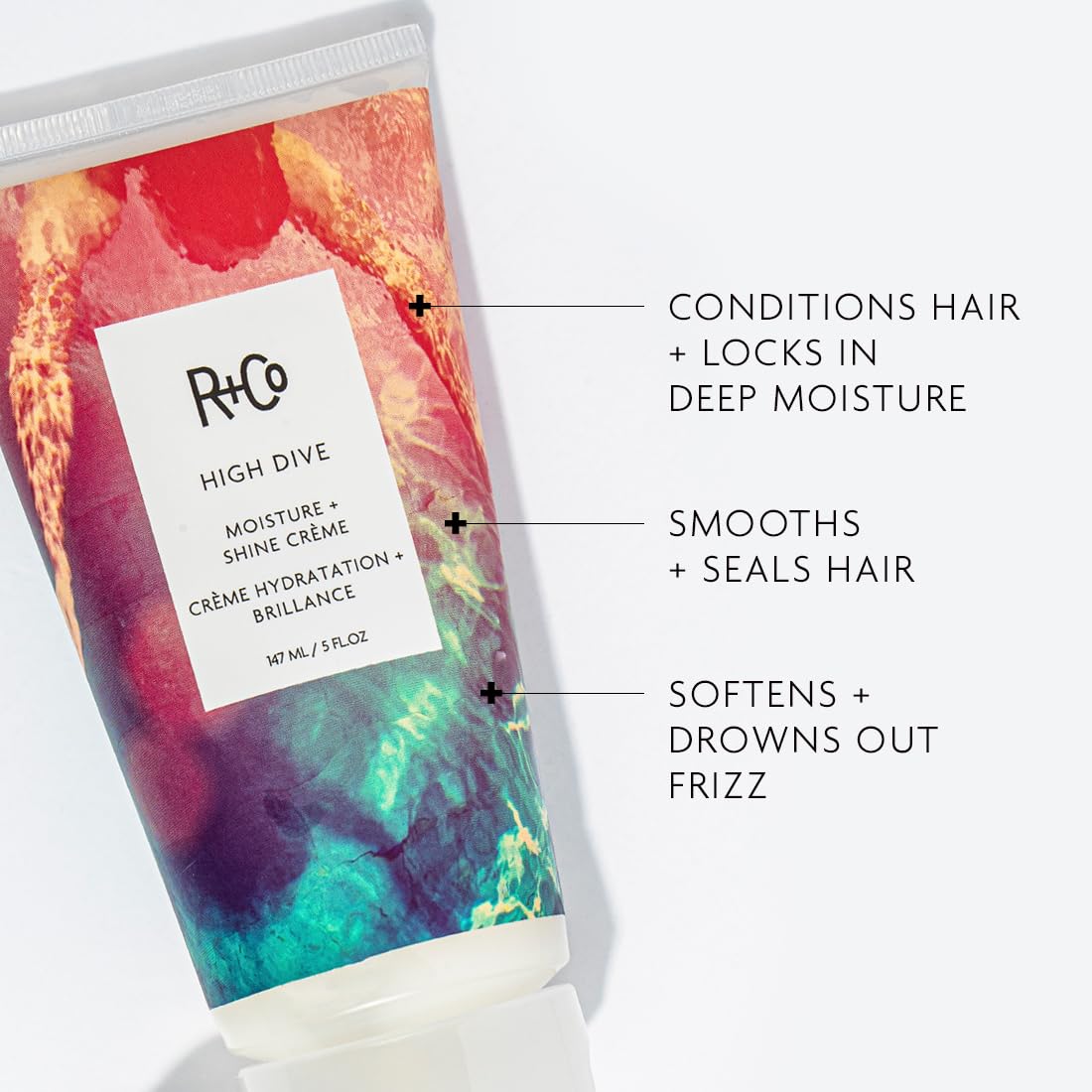 Close-up of R+Co High Dive jar shows creamy smoothing texture