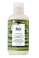 R+Co Labyrinth 3-in-1 bottle front showing weightless volume and texture benefits.