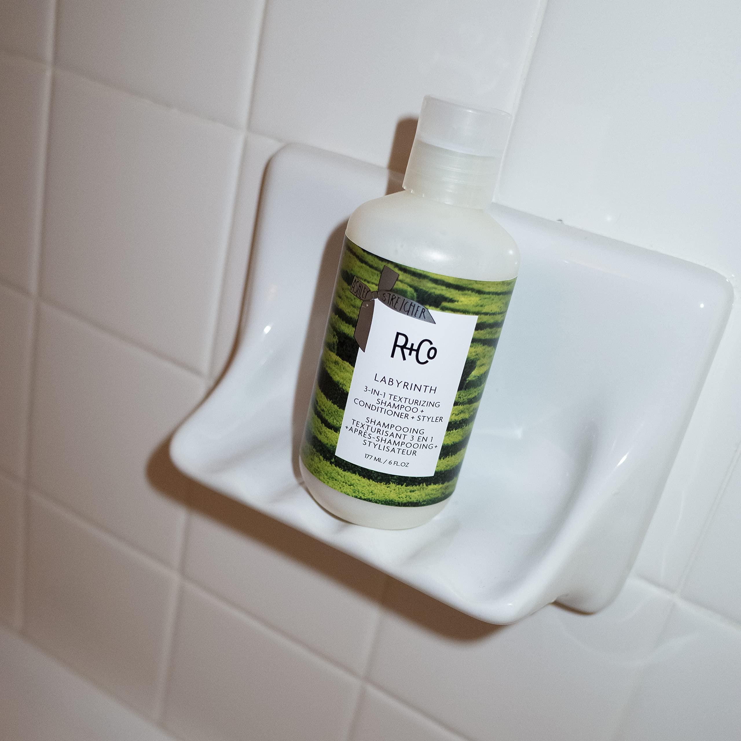 R+Co Labyrinth in shower usage demonstrating pliable volume during wash.