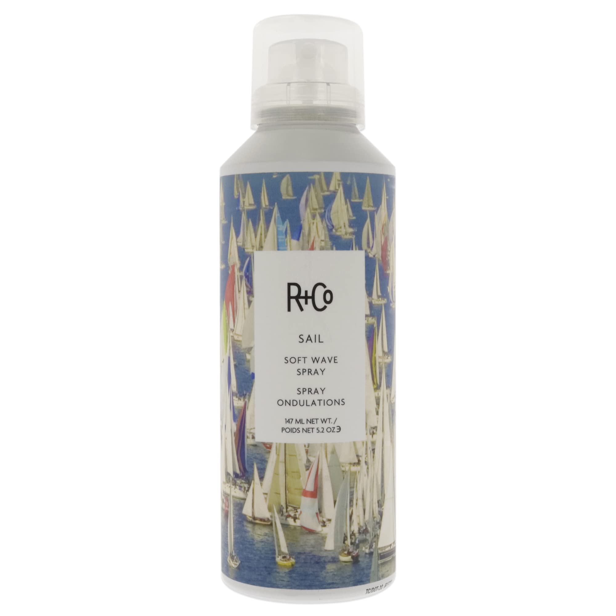 R+Co Sail Soft Wave Spray bottle showcasing a lightweight formula for natural waves