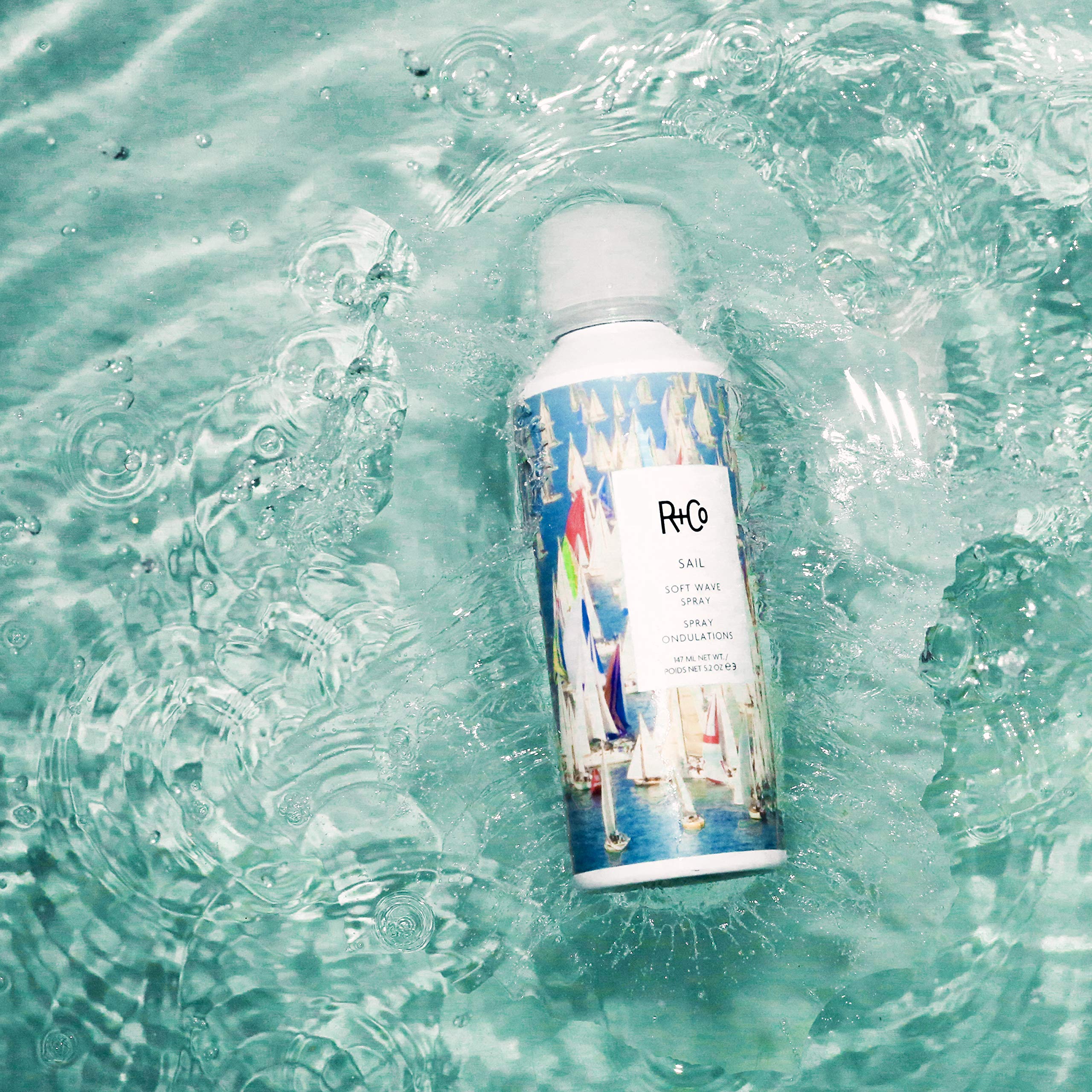 R+Co Sail Soft Wave Spray creates shiny, healthy-looking waves on damp hair
