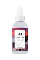 R+Co Sunset Blvd Blonde Toning Creme bottle front highlighting radiant blonde brightness and brass reduction.