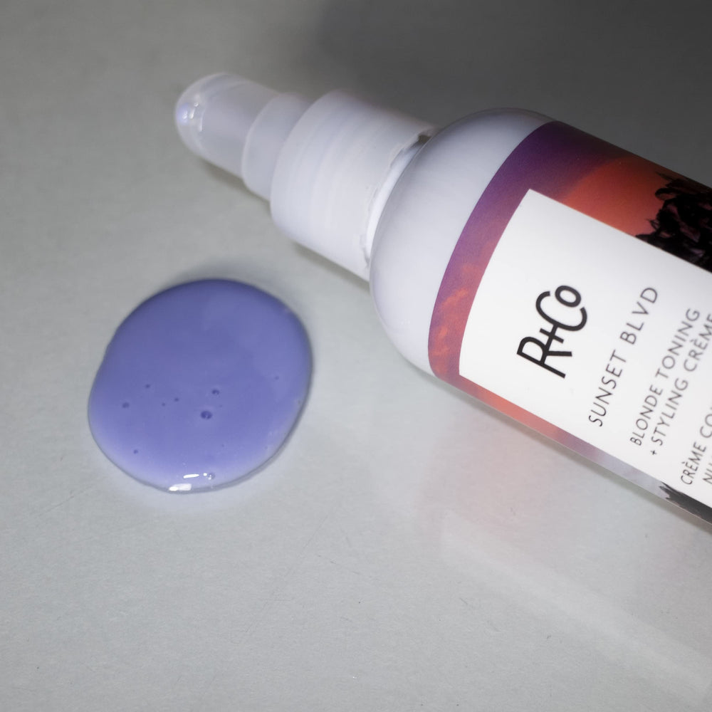 R+Co Sunset Blvd bottle side view with sleek packaging for easy routine application.