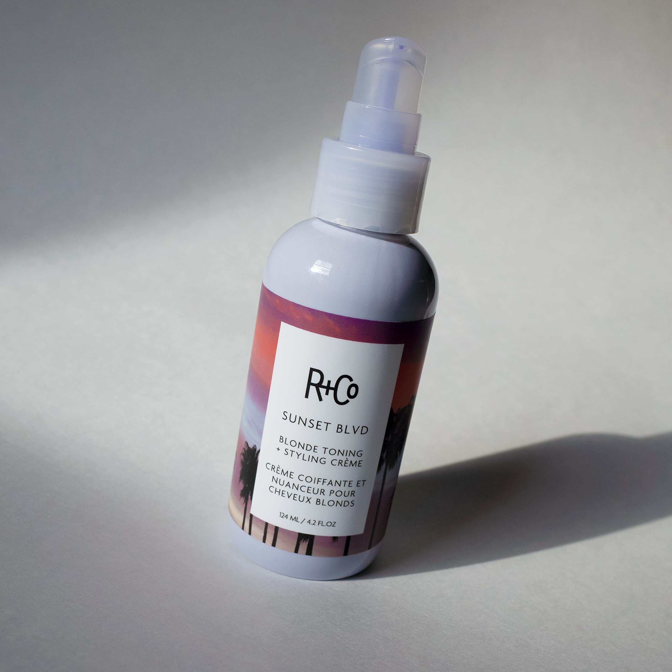 R+Co Sunset Blvd lavender and violet extracts emphasize calming, toning care for lifted hair.