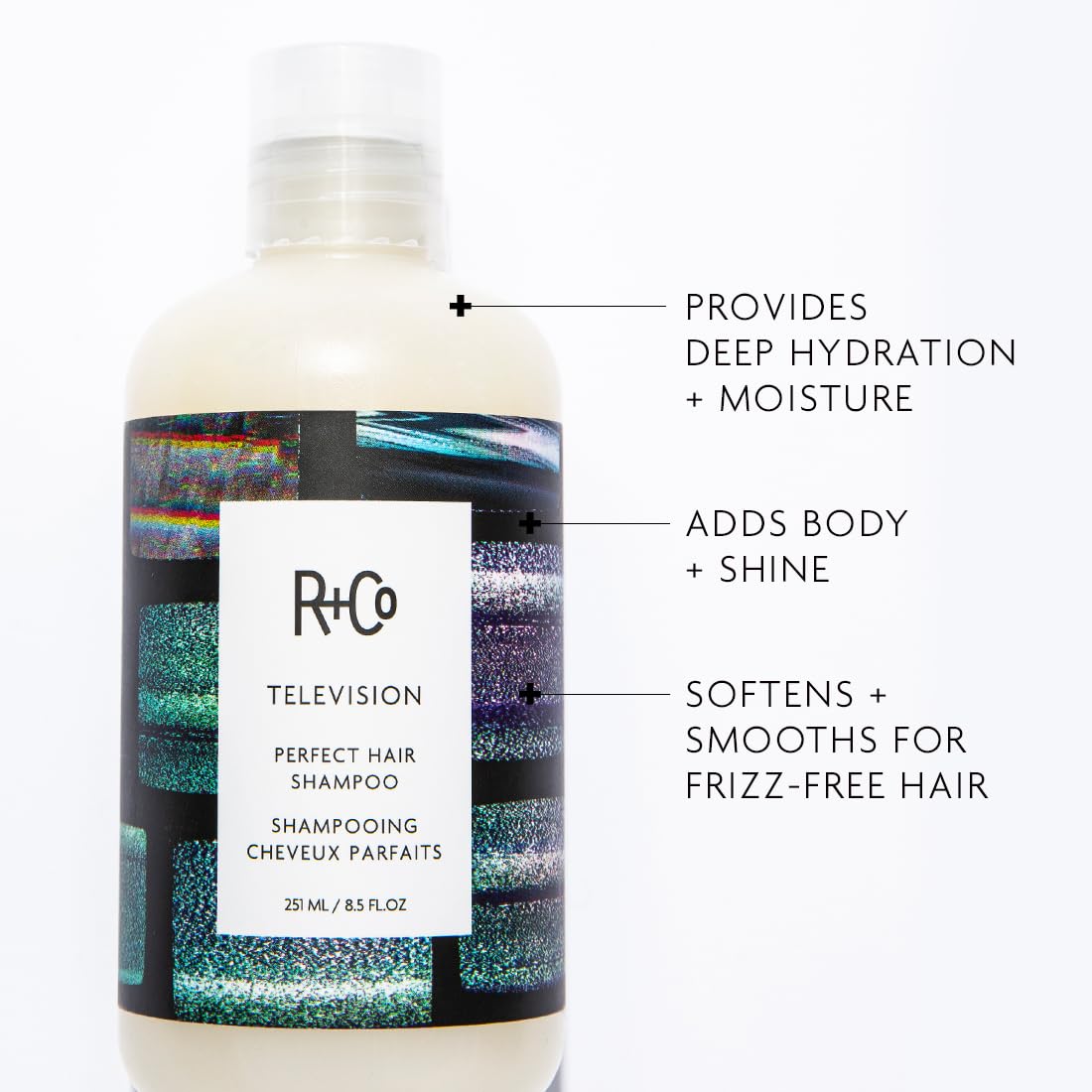R+Co Television Perfect Hair Shampoo pump enables controlled, even product distribution.
