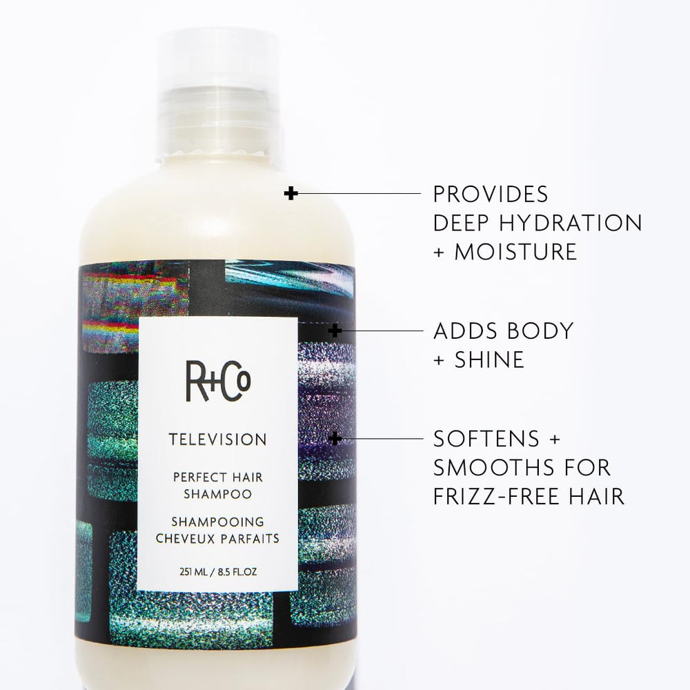 R+Co Television Perfect Hair Shampoo pump enables controlled, even product distribution.