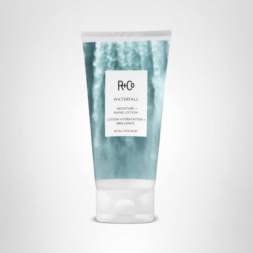 R+Co Waterfall vegan cruelty-free labeling beside product bottle.
