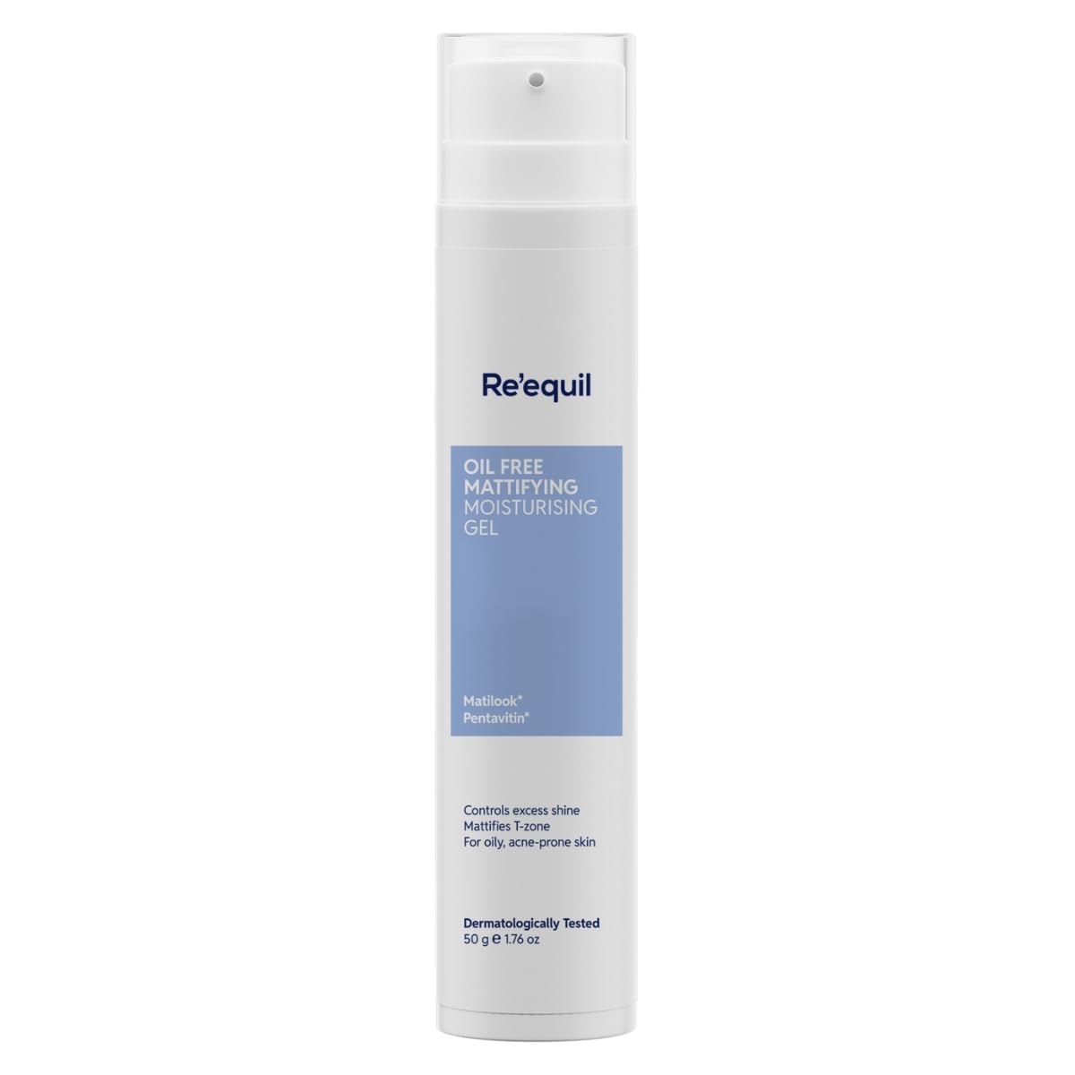 RE' EQUIL Oil Free Mattifying Moisturiser front view highlighting oil control potential