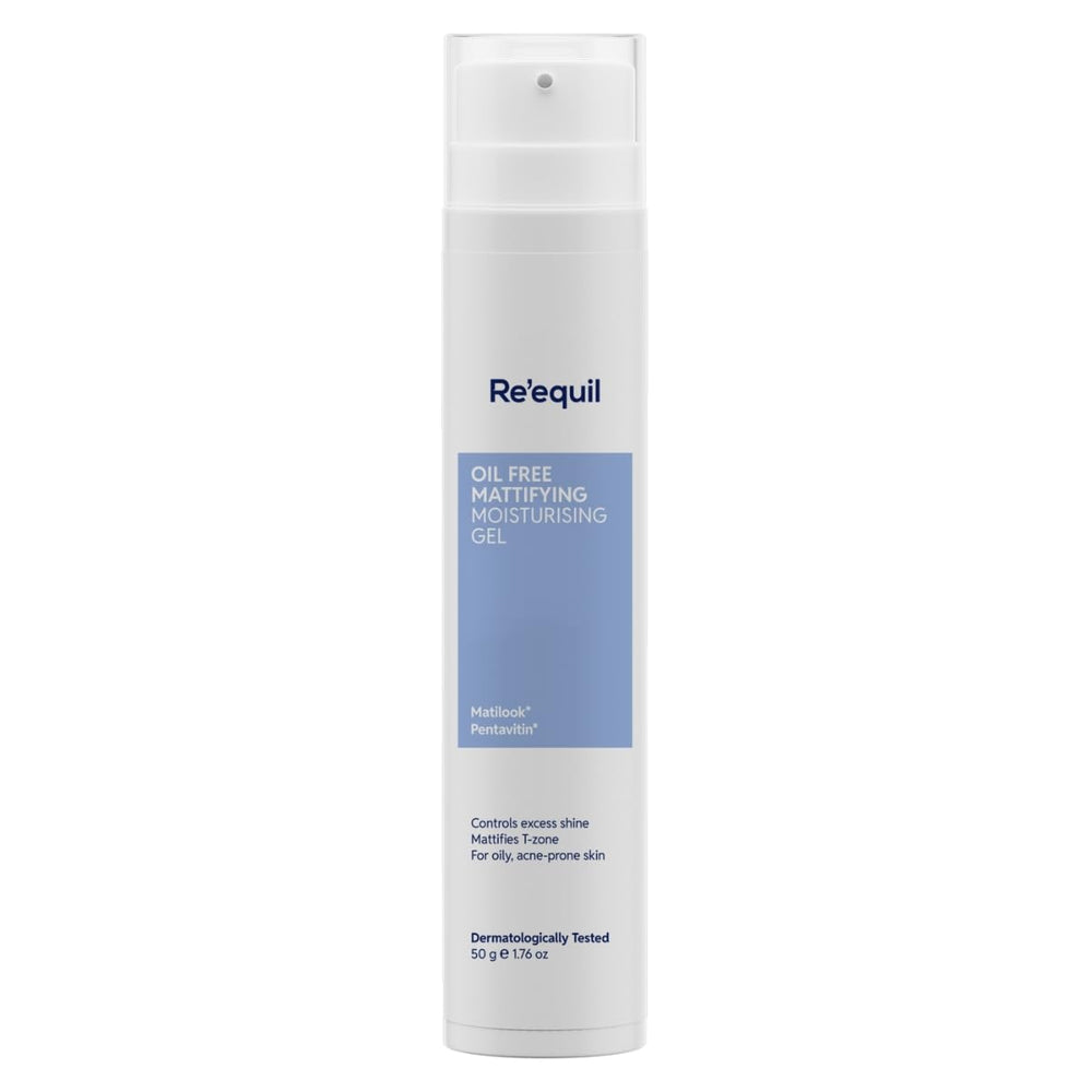 RE' EQUIL Oil Free Mattifying Moisturiser front view highlighting oil control potential