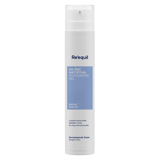 RE' EQUIL Oil Free Mattifying Moisturiser front view highlighting oil control potential