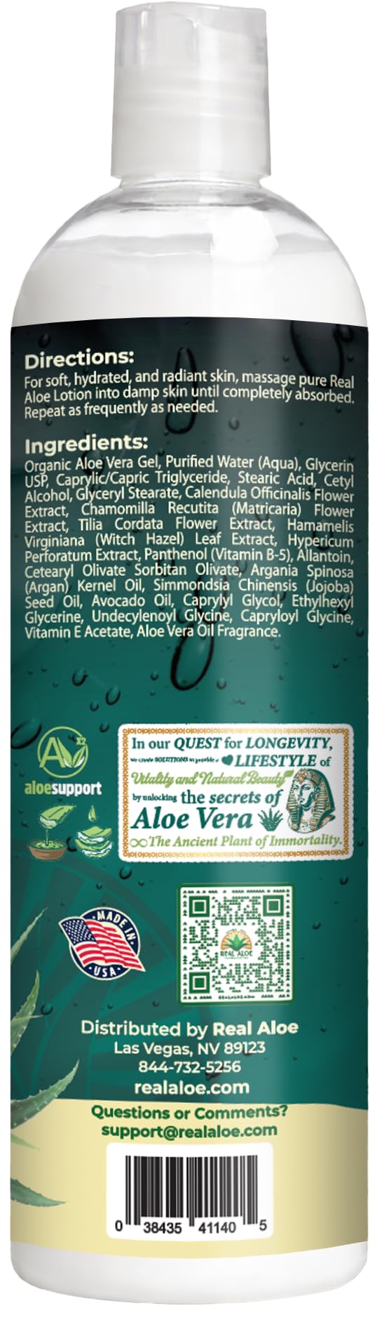 Real Aloe lotion texture on hand demonstrates fast absorption and non-greasy feel.