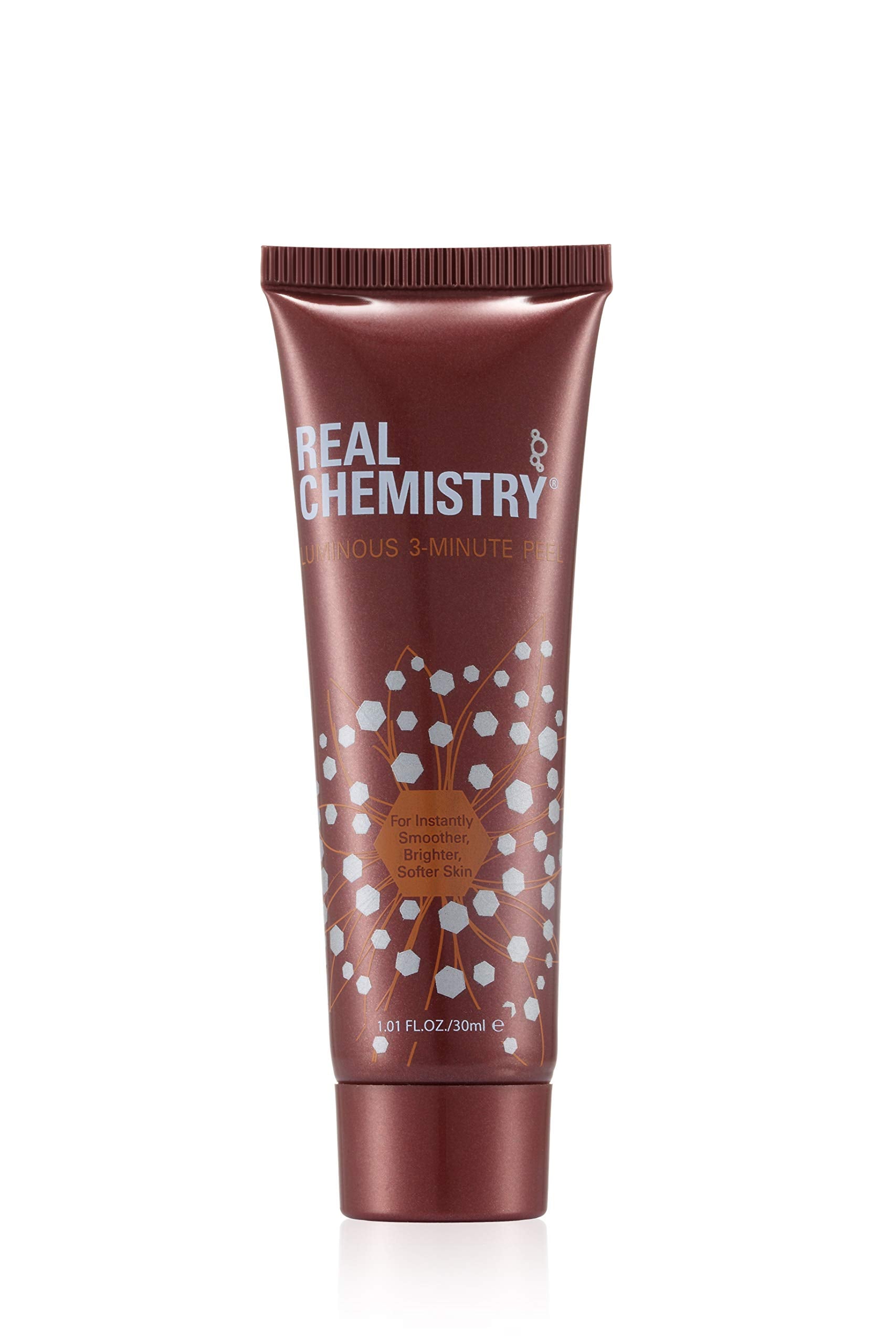 Real Chemistry 3-Minute Peel bottle demonstrating compact packaging for fast, gentle exfoliation.