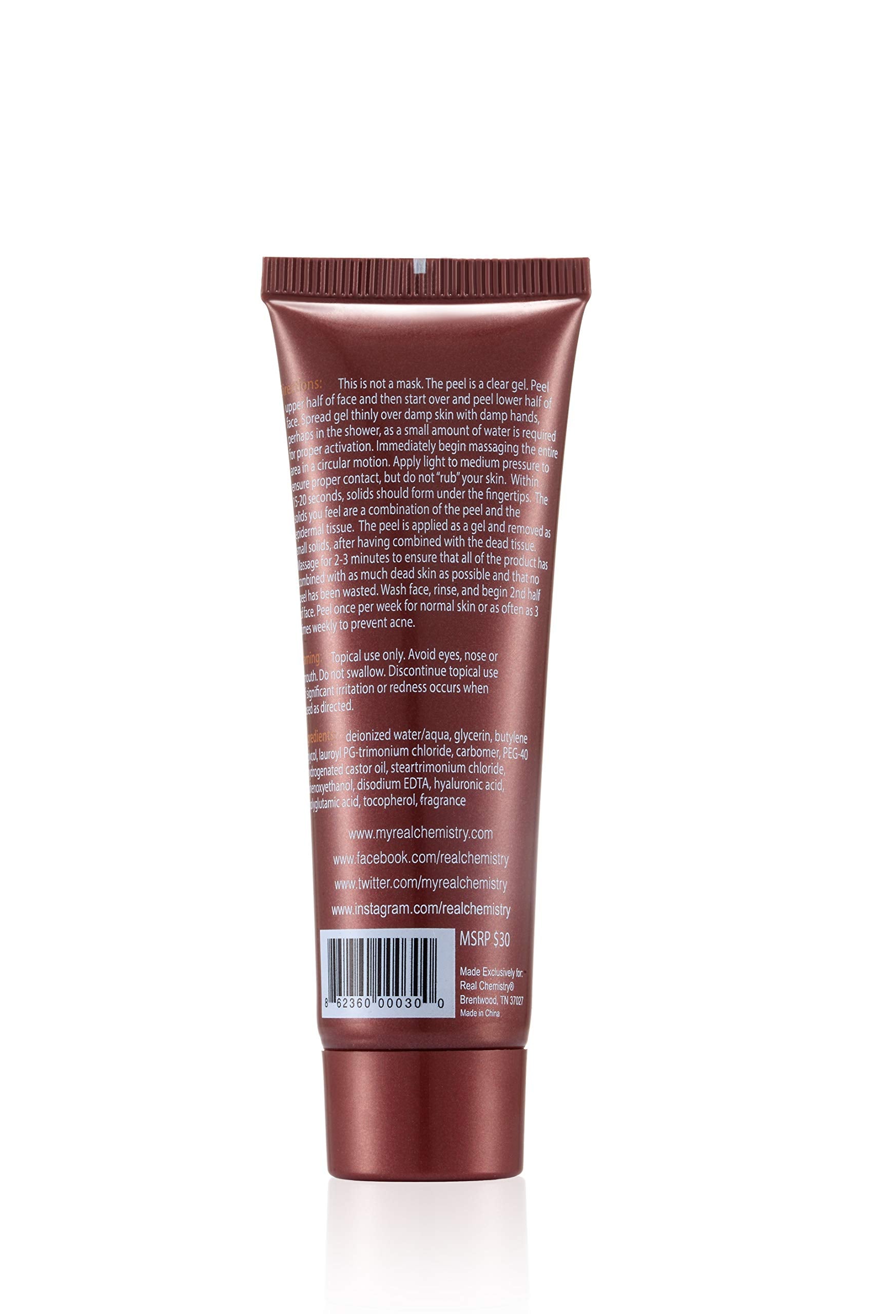 Real Chemistry 3-Minute Peel gel texture highlighting smooth application and radiant-looking skin.