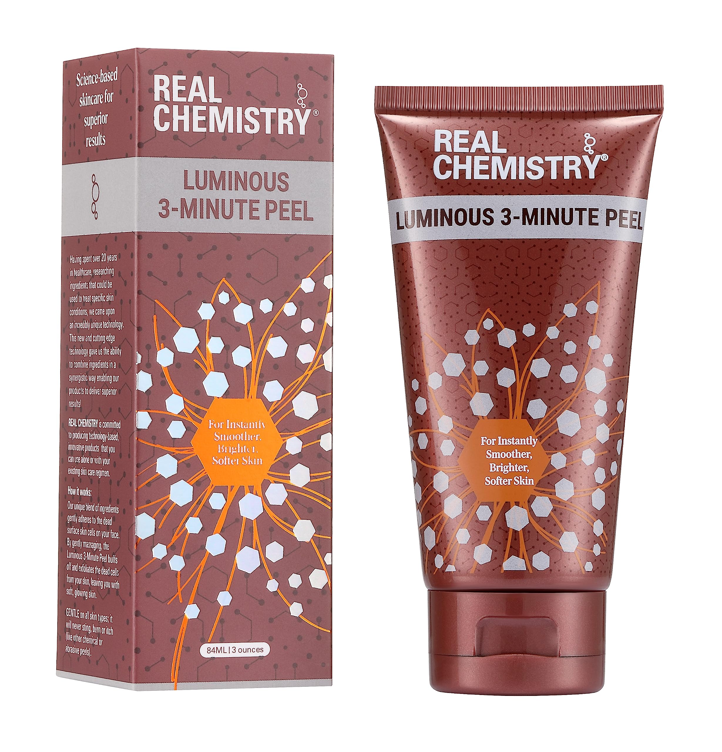 Real Chemistry Luminous 3-Minute Peel bottle ready to reveal smoother skin