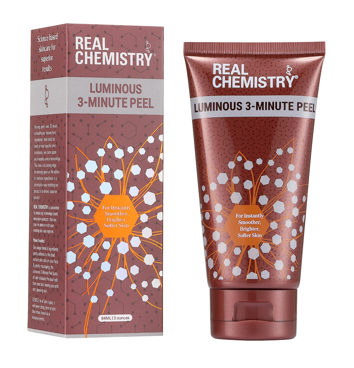 Real Chemistry Luminous 3-Minute Peel bottle ready to reveal smoother skin