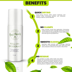 Two-pack Real Purity Roll-On Deodorant on display for long-lasting freshness.