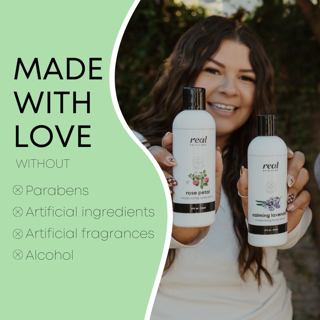 Real Skin Care Organic Body Lotion hand application for whole-body care