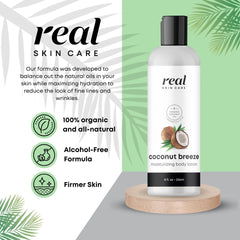 Real Skin Care Organic Body Lotion texture demonstrates fast-absorbing moisture