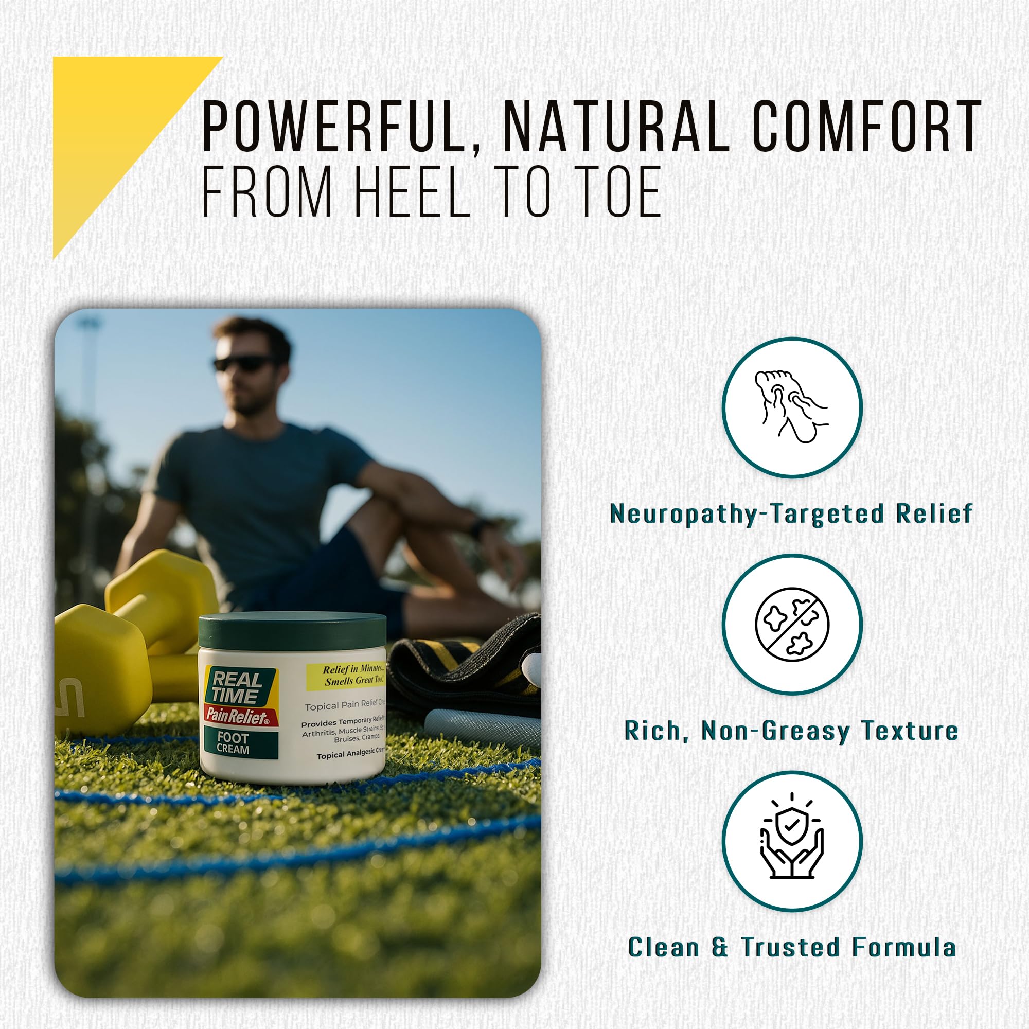 Real Time Pain Relief foot cream used in a relaxing daily routine.