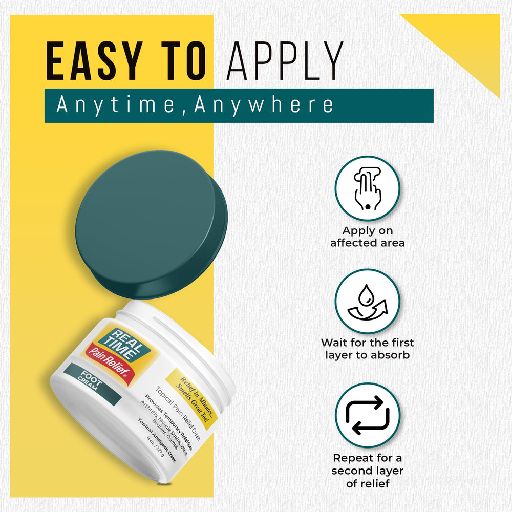 Real Time Pain Relief tea tree oil close-up suggesting refreshing foot care.