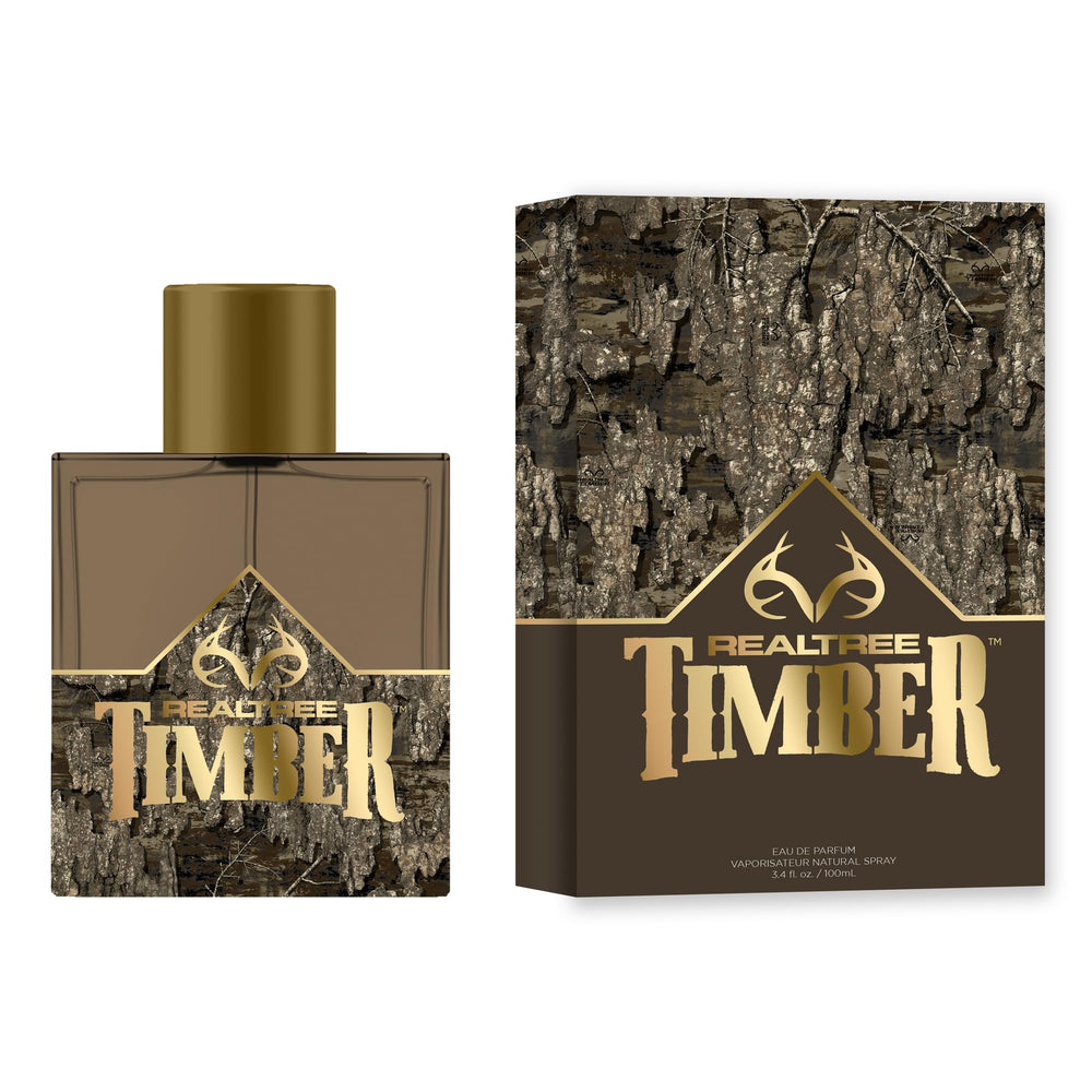 Realtree Timber for Him perfume bottle, ideal for daily outdoor-inspired grooming.