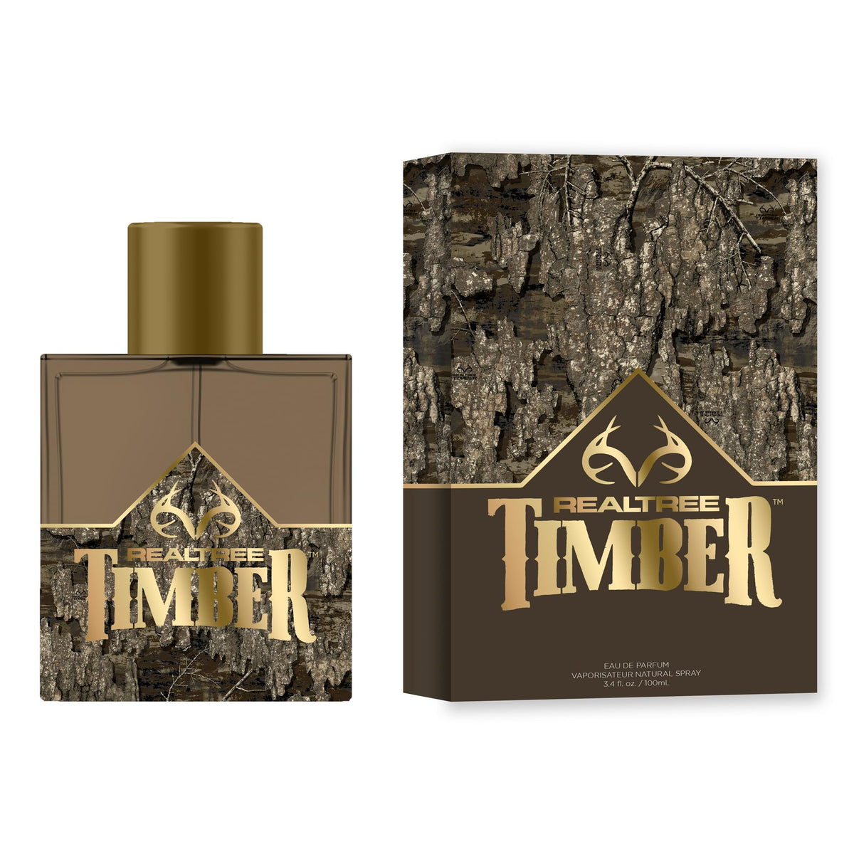 Realtree Timber for Him perfume bottle, ideal for daily outdoor-inspired grooming.