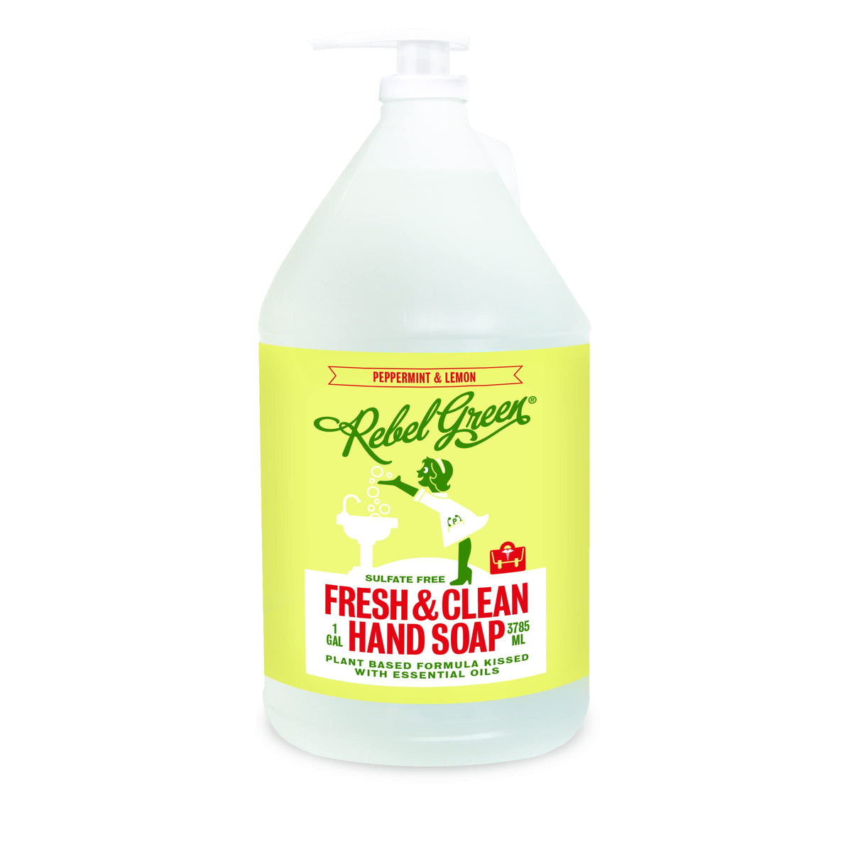 Rebel Green Fresh and Clean hand soap refill bottle pouring for daily cleansing
