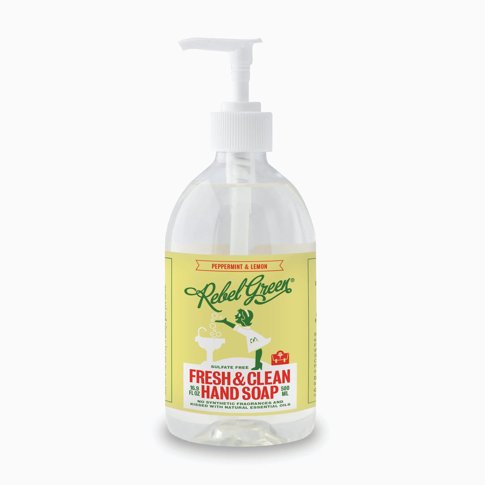 Rebel Green hand washing routine with light foam.