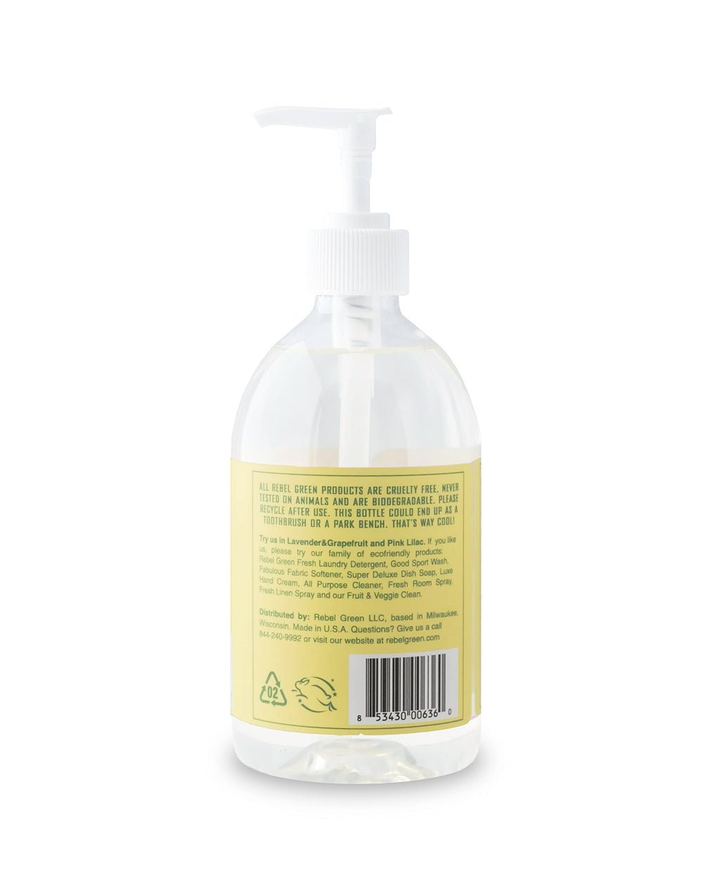 Rebel Green soap dispensed onto palm for washing.