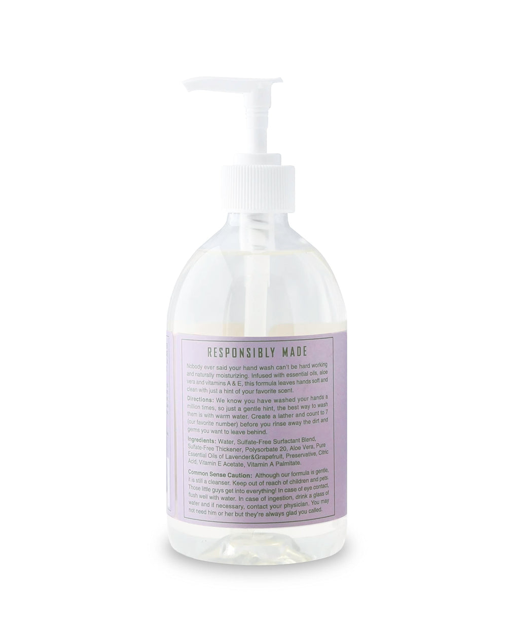 Rebel Green lavender grapefruit bottle shown for kitchen and bath hand care.