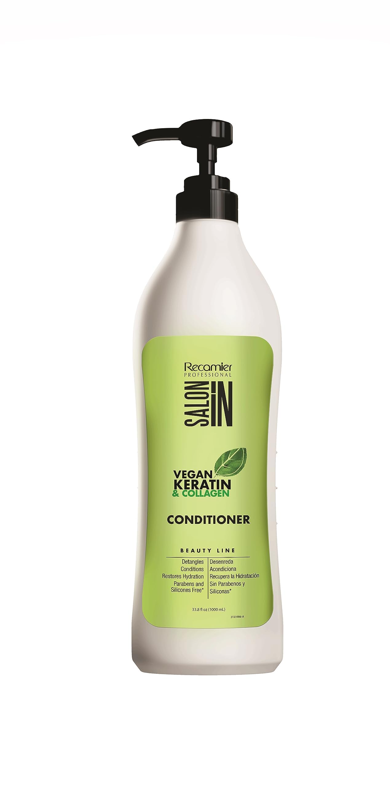 Recamier Keratin Conditioner bottle helps detangle and smooth hair.