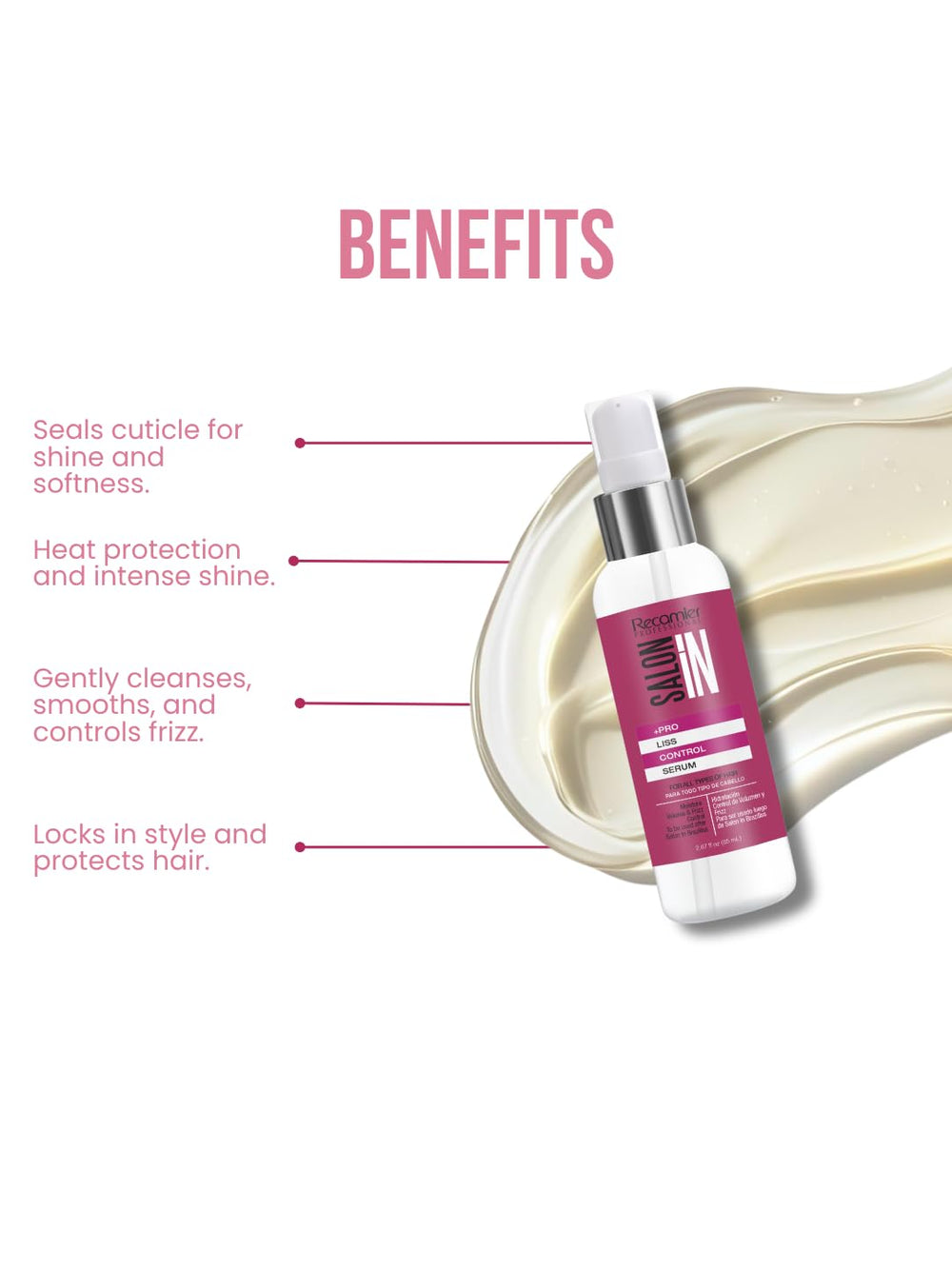 RECAMIER Liss Control Serum application on damp hair for silky manageability.
