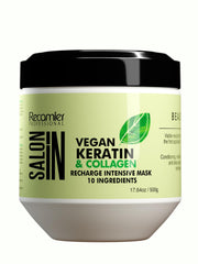 RECAMIER Vegan Keratin Mask bottle close-up signaling professional hydration