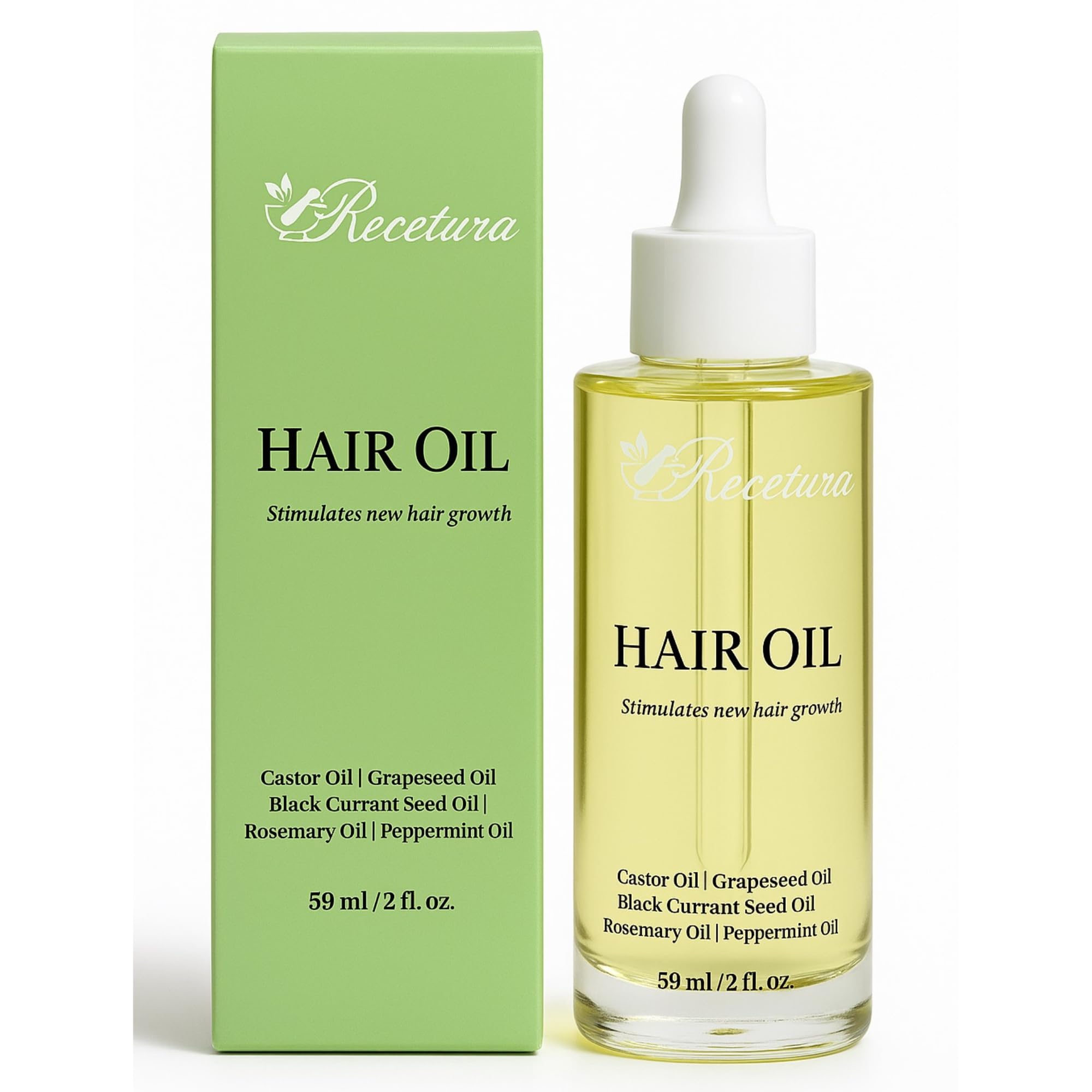 Recetura Hair Growth Oil bottle pour for easy scalp application and nourishment